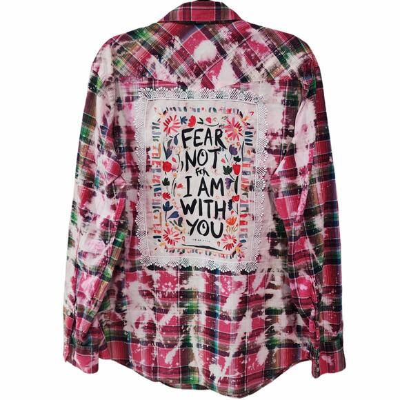 Fear Not Custom Christian Upcycled Plaid Snap Button Wrangler Western Shirt, XL - Picture 5 of 5